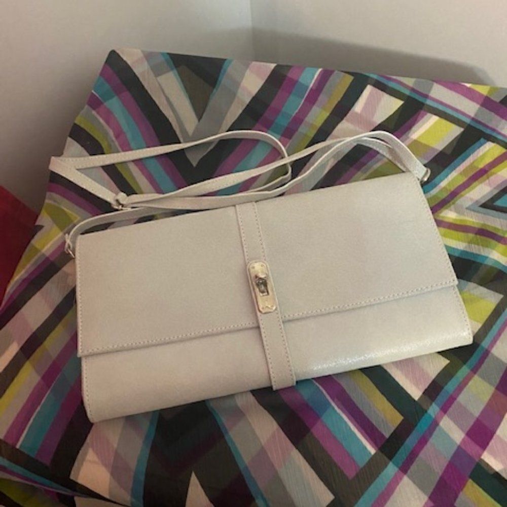 Madeinitalia White Leather Clutch Crossbody Bag
